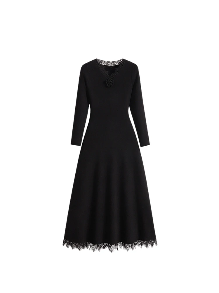 Abito Midi da Donna a Vita Alta, Taglie Forti, a Maniche Lunghe, Stile A-Line, Elegante per l'Autunno Inverno, Ideale per il Lavoro e il Tempo Libero