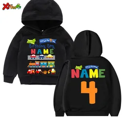 Toy Car Hoodies for Kids Cartoon Custom Name Toddler Baby Gift 4nd Birthday Black Hoodies Boys Girl Clothes Toy Car Sweatshirts