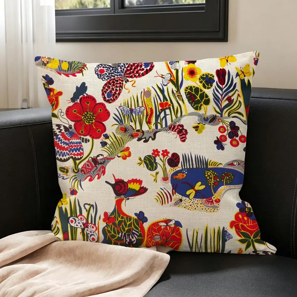 J-Josef Frank Cushion Cover Natural Linen Pillowcase Set, All-in-One Decor for Sofa, Bedroom & Chair
