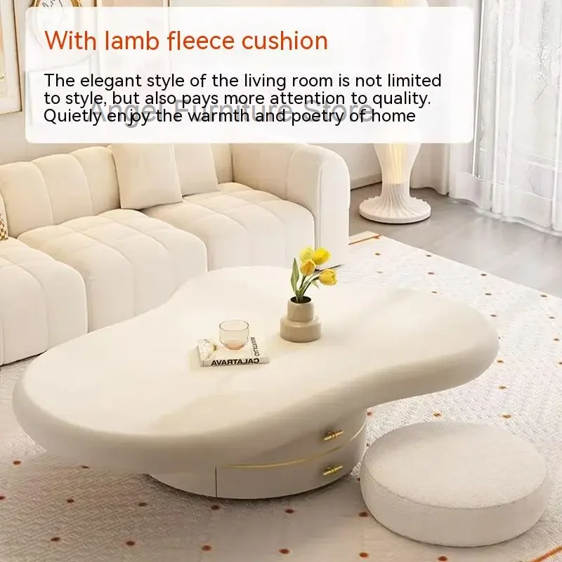 

Cream Style Living Room Home Cloud Coffee Table Small Apartment Modern Simple 2023 New Light Luxury Wood TV Stand Wool Cushion
