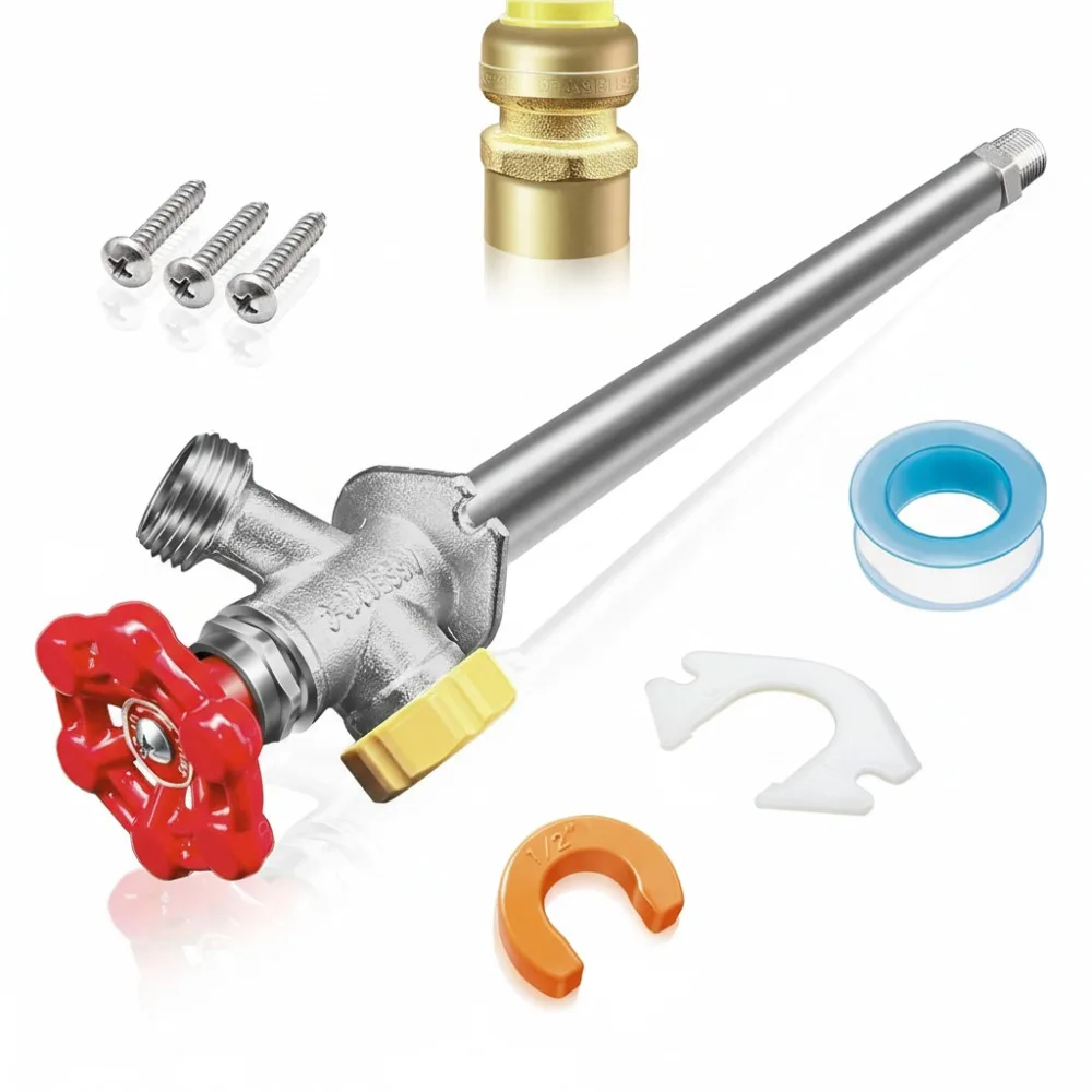 

12 Inch Frost Free Outdoor Faucet with Anti-Siphon Valve, 1/2" Push-to-Fit Connector for Easy Installation