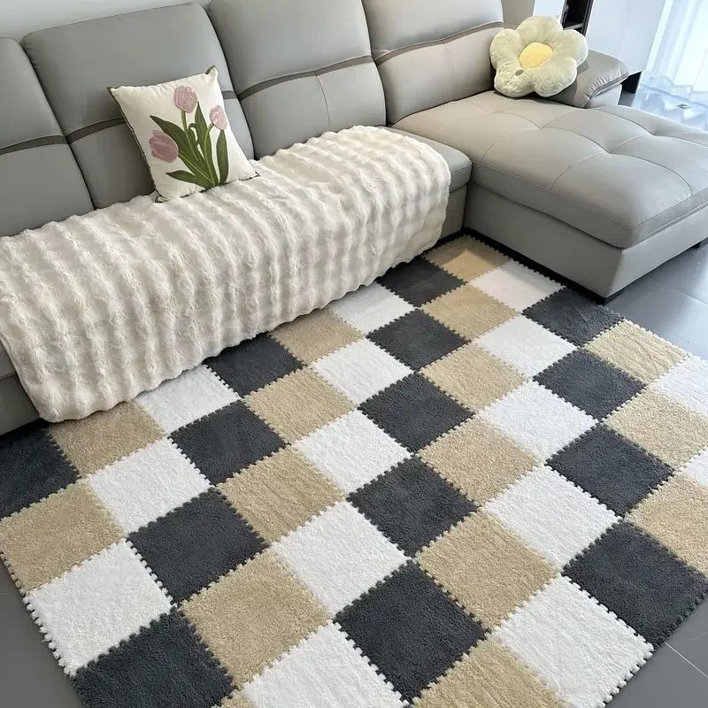 

18 шт. плюшевые ковровые плитки из пенопласта, мягкие лохматые пушистые напольные коврики, красочные защитные коврики для пола для дома, детской комнаты