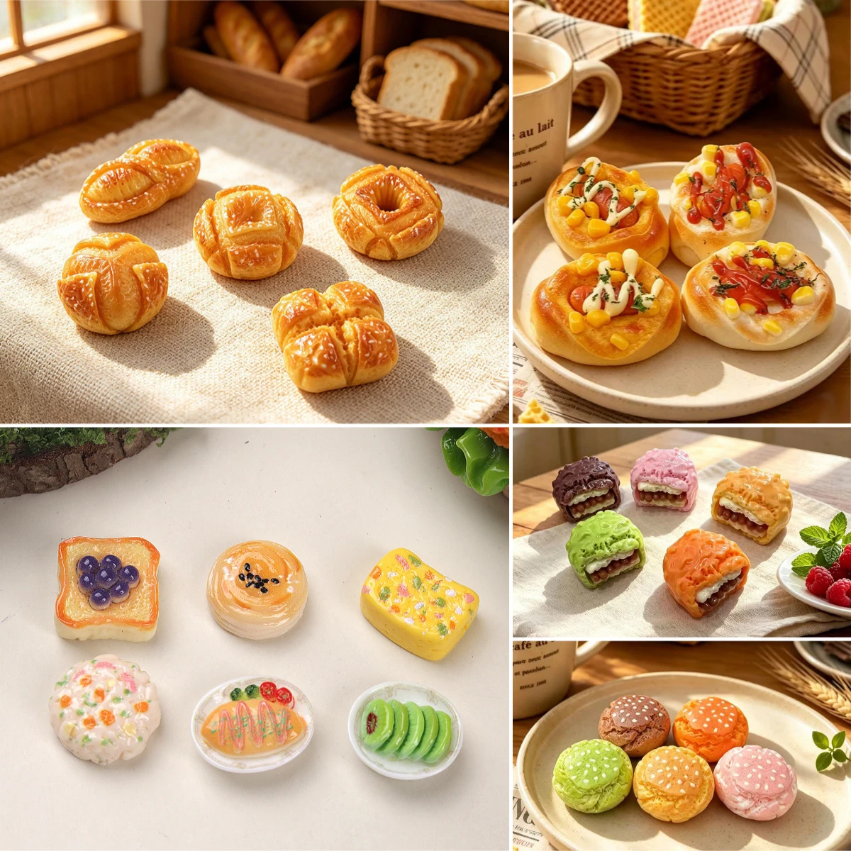 100pcs Wholesale Mini Simulation Bread Donut Resin Cabochon DIY for Hairpin Keychain Earrings Scrapbook Dollhouse Accessories