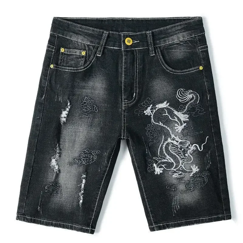 

Short Jeans Pants for Men Slim Long Man Denim Shorts Half Bermuda with Pockets Skinny Harajuku Xl Blue Distressed Thin Cowboy