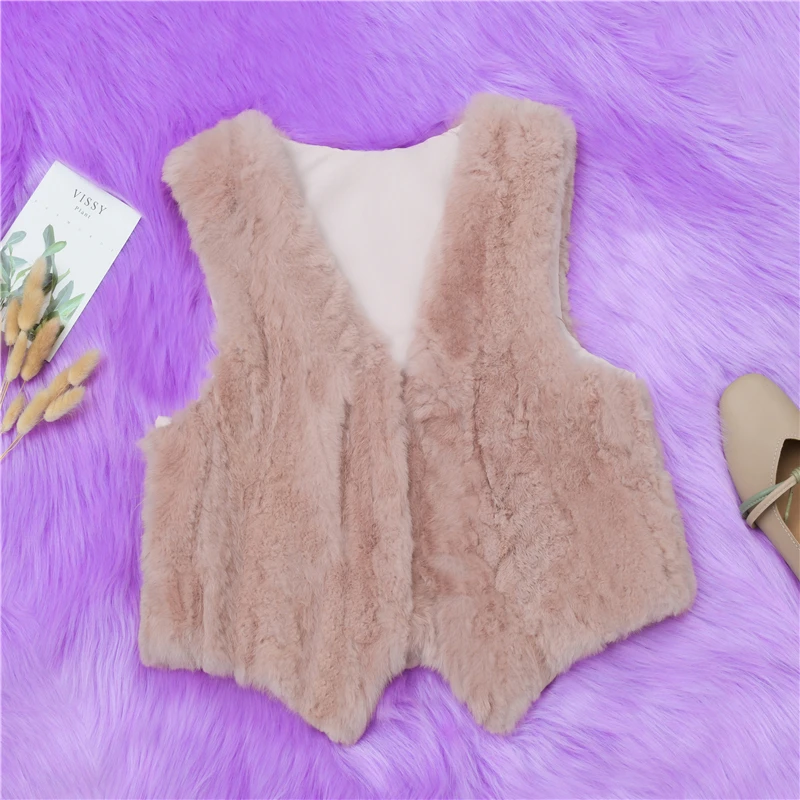 New autumn and winter rabbit fur vest, real rabbit fur fur fur, fashionable and versatile short style, slimming fur integrated j