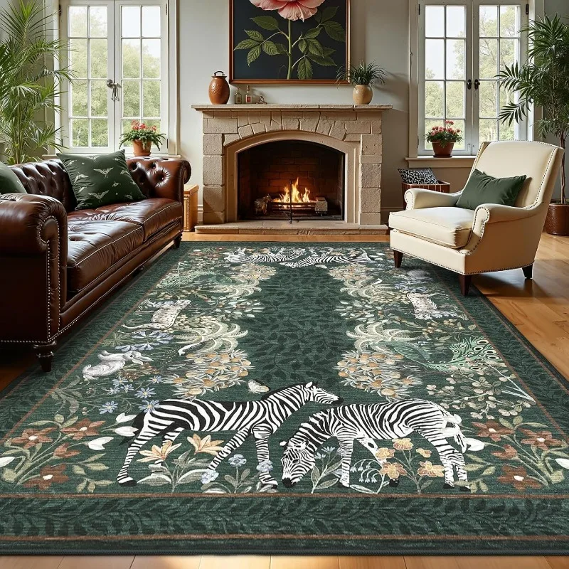 Boho Jungle Zebra Living Room Carpet Machine Washable Non-slip Soft Coffee Table Floor Mat Luxury Bedroom Bedside Rug Ковер 러그