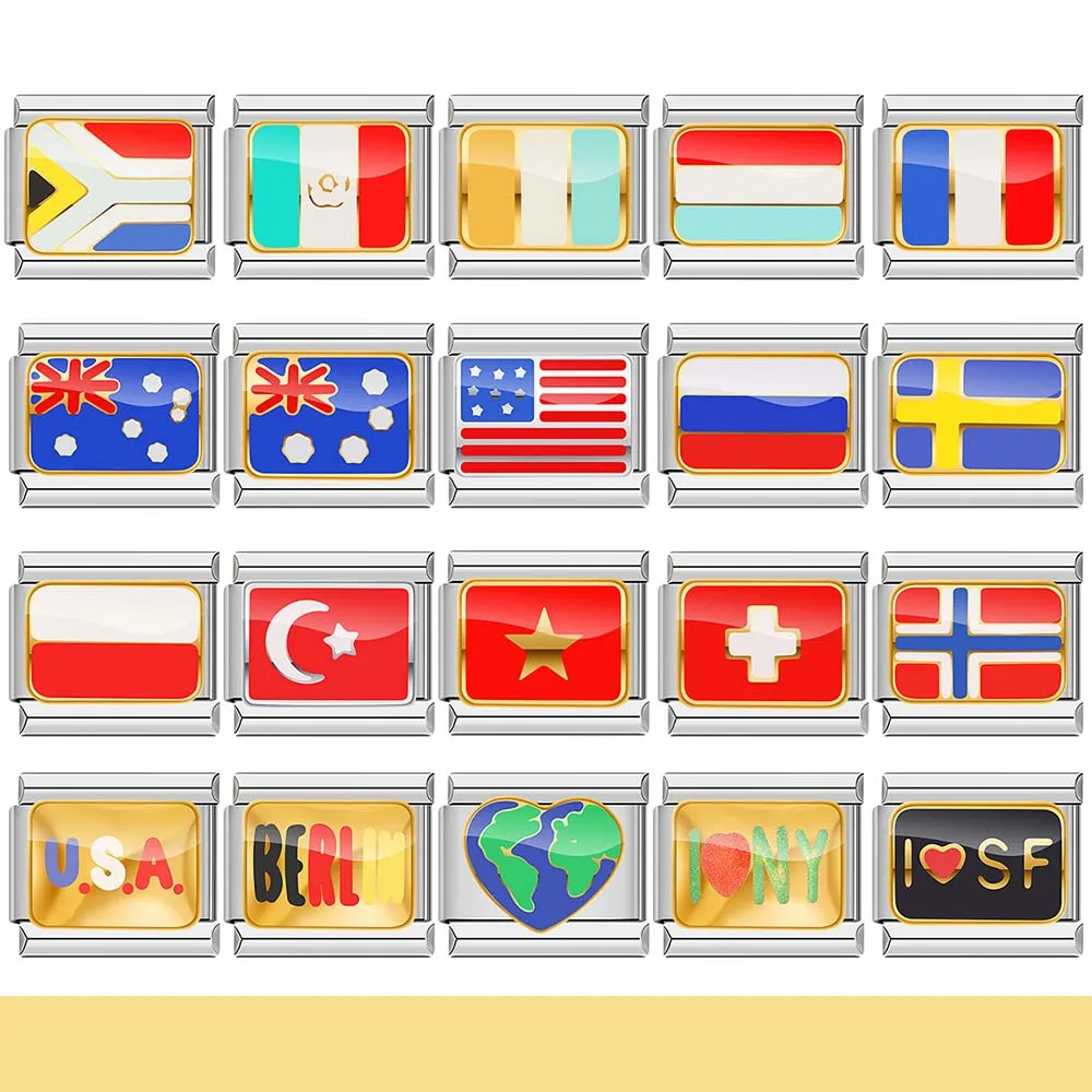 Mode Welt Flagge Italien Link Charm Fit 9mm Neutral Armband Edelstahl Schmuck DIY Produktion