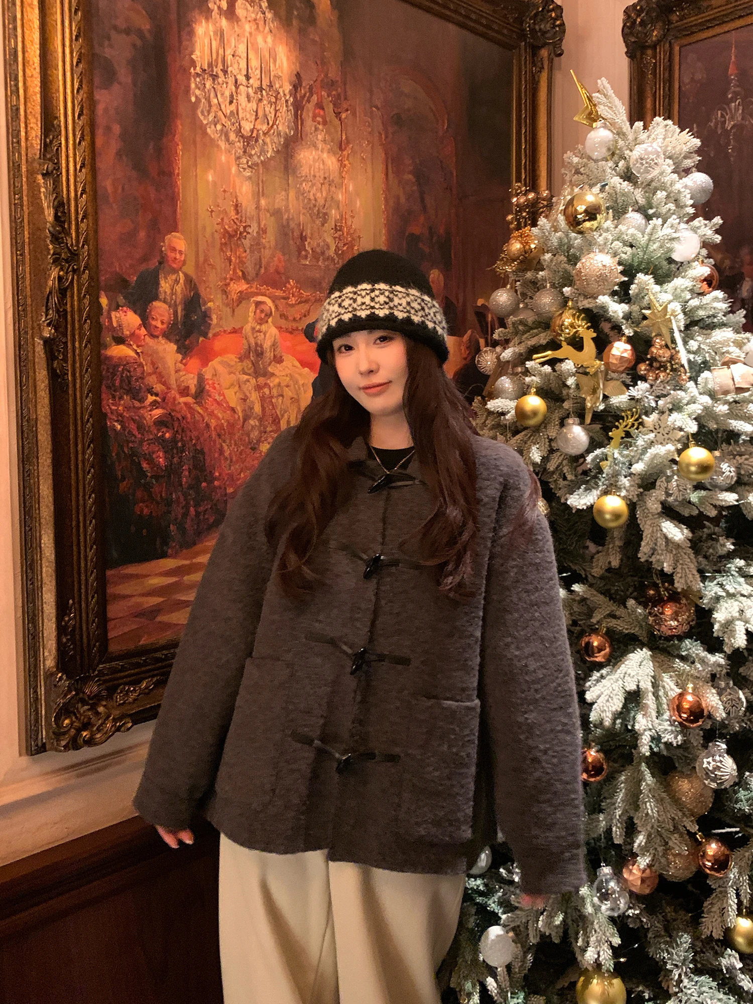 

NAZ Double-Faced Woolen Winter Coat with Horn Buttons ort Sle Camel down Jaet Korean Sle plus Size Women's Outerwear