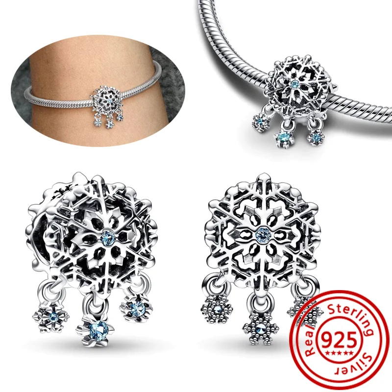 جديد الأصلي 925 فضة ندفة الثلج الزهور القلب باو يطبع البرسيم لامعة الخرز صالح Charms سوار مجوهرات هدية