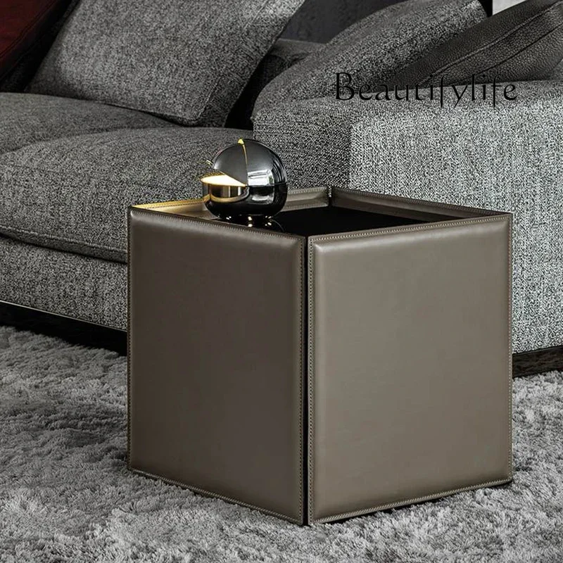 

Italian minimalist coffee table square marble surface light luxury modern high-end sense large apartment living room designer