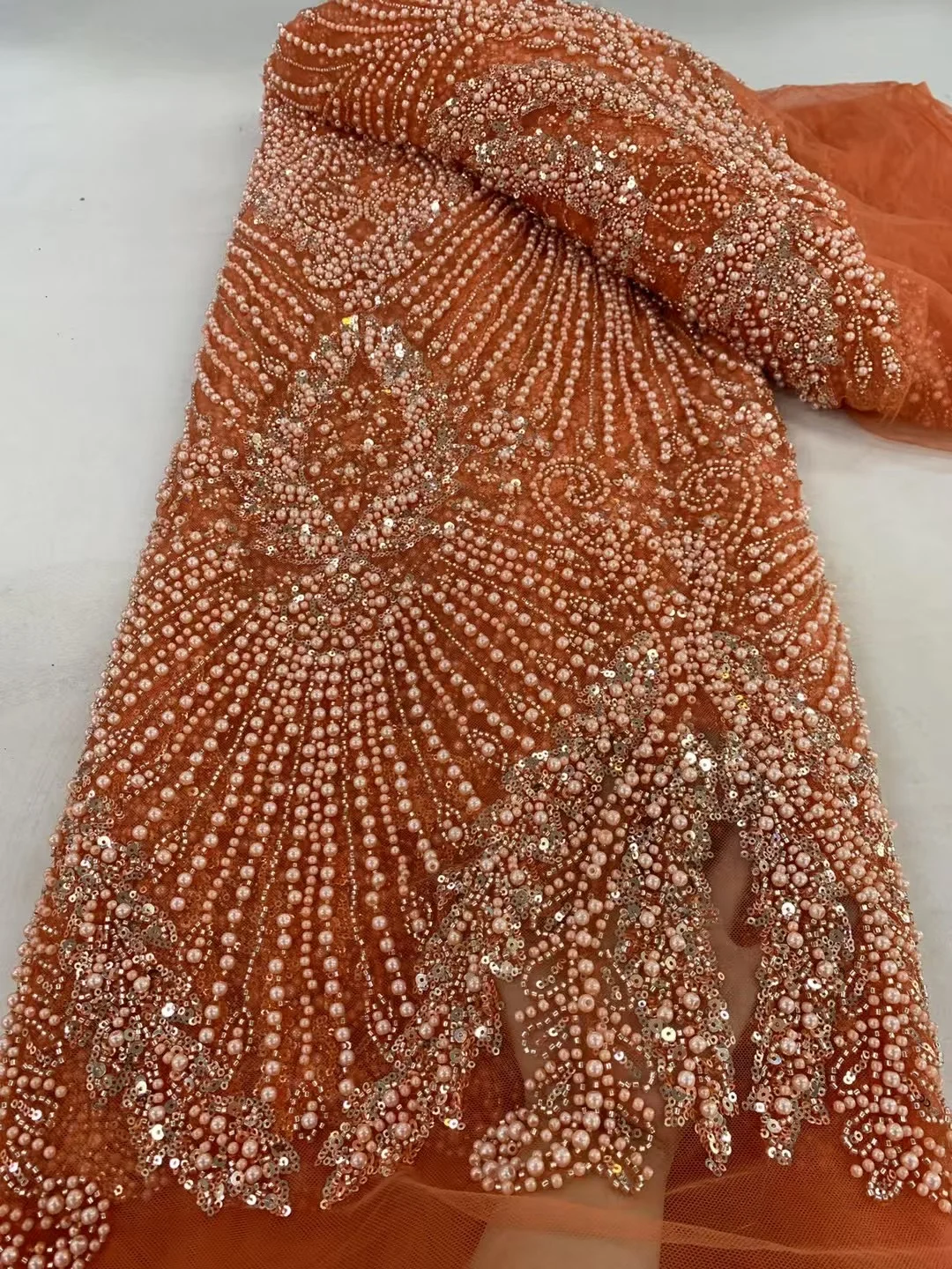 African French Sequined Lace Fabrics 2025 High Quality Beaded Lace Nigerian Groom Embroidered Dress Material For Party Sewing