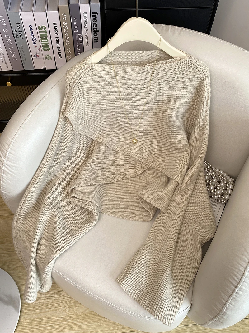 

Элегантный вязаный свитер с длинными рукавами и запахом, женский, осенний, модный, с перекрестным дизайном, повседневный стиль, высококачественный материал, для работы и отдыха