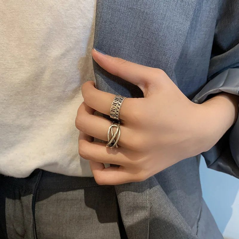 

925 Sterling Silver Simple Opening Adjustable Rings Female Retro Fashion Cross Hollow Party Daily Korean Jewelry Exquisite Gift