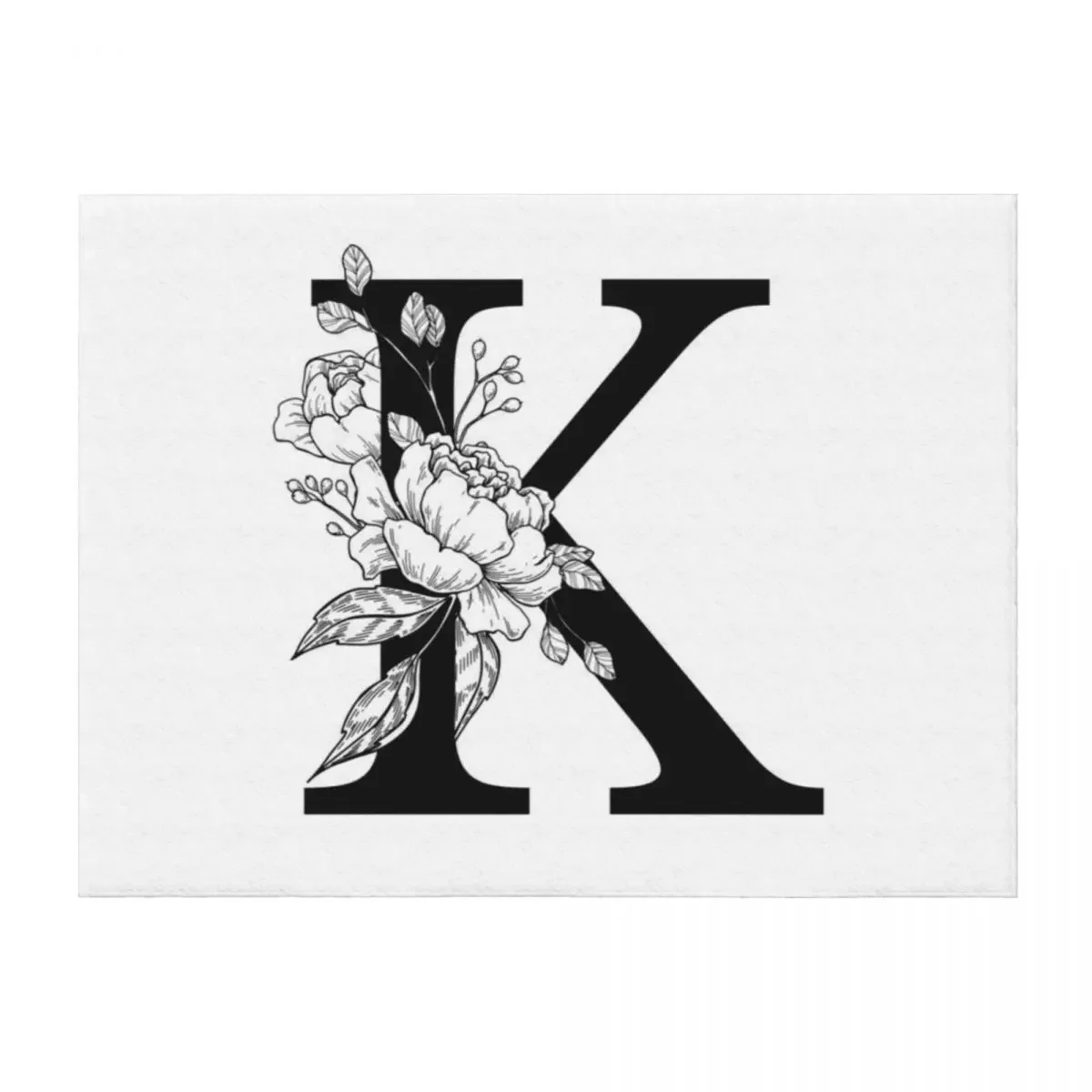

K Botanical Monogram. Detailed Peony Drawing Throw Blanket Baby Hair Luxury Throw Stuffeds Blankets