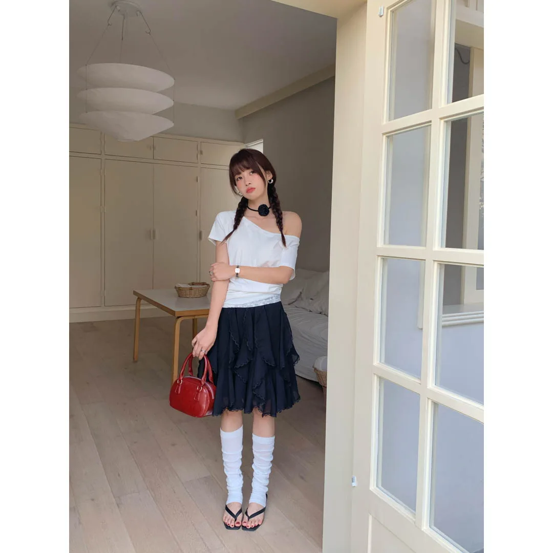 Nieregularna spódnica do połowy długości dla kobiet 25 Wiosenny styl z koronkową krótką spódniczką w stylu wróżki z liści lotosu