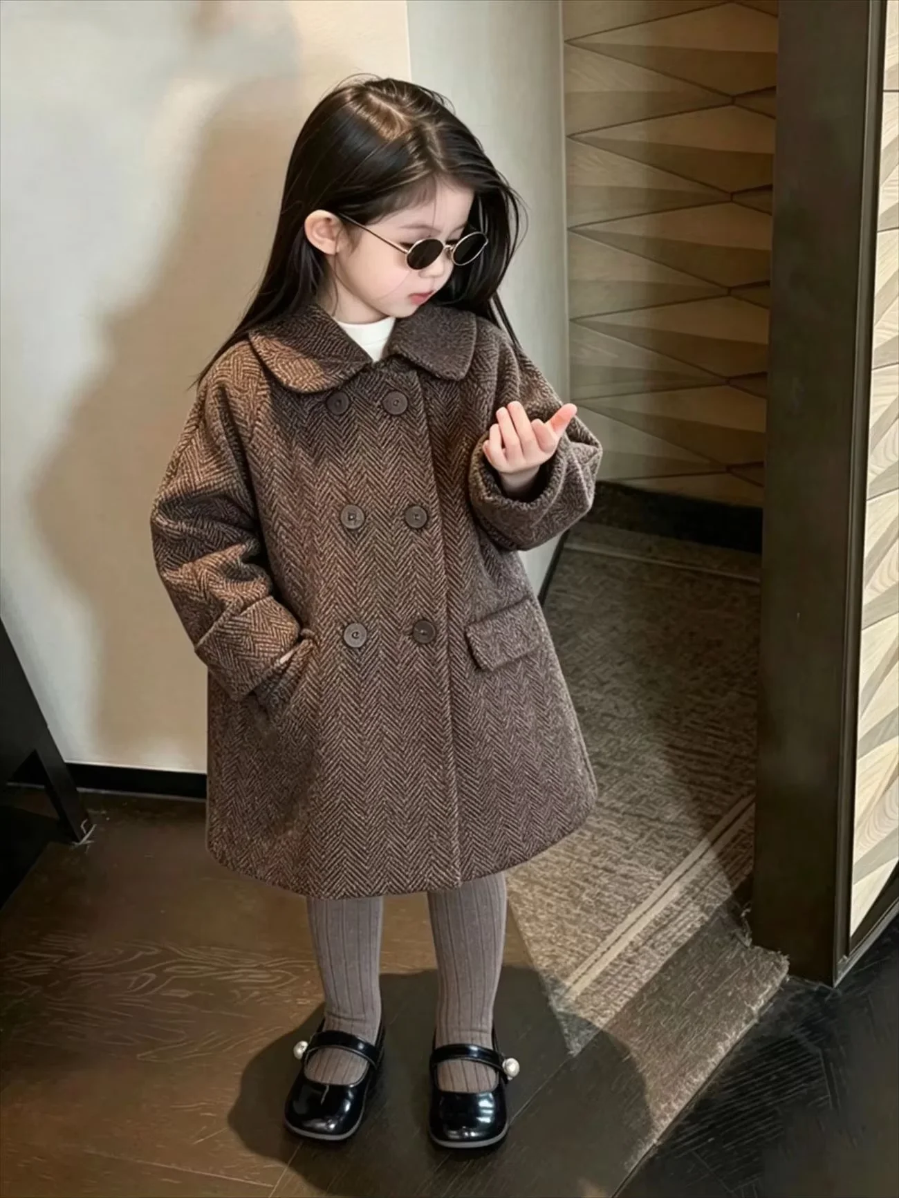 Children's Woolen Coat Autumn And Winter New Girl's Collar Loose Woolen Jacket