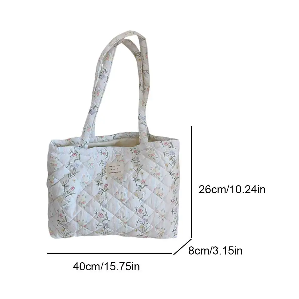 

Women Quilted Diamond Lattice Handbag Large Capacity Padded Shopping Tote Lightweight Floral Shoulder Bag Cotton Chic Hobo Bag