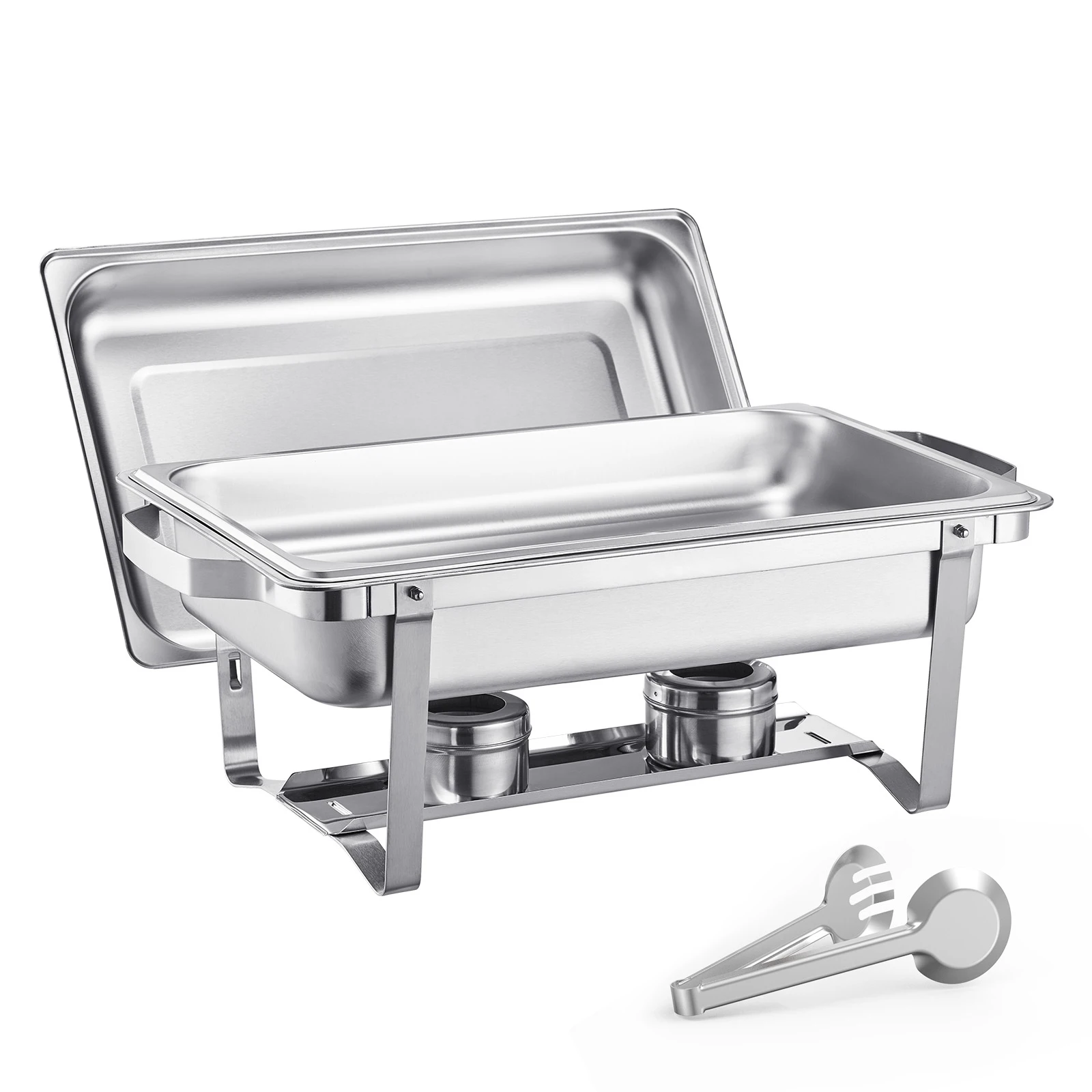 SucceBuy 8 Qt 4-pack komfoorbuffetset roestvrijstalen chafer met 2 volledige grootte en 4 halve grootte pannen Catering Warmer Server
