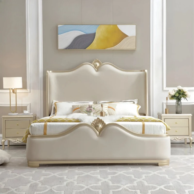 

light luxury solid wood bed 1.8 meters large bed modern simple cream style wedding bed