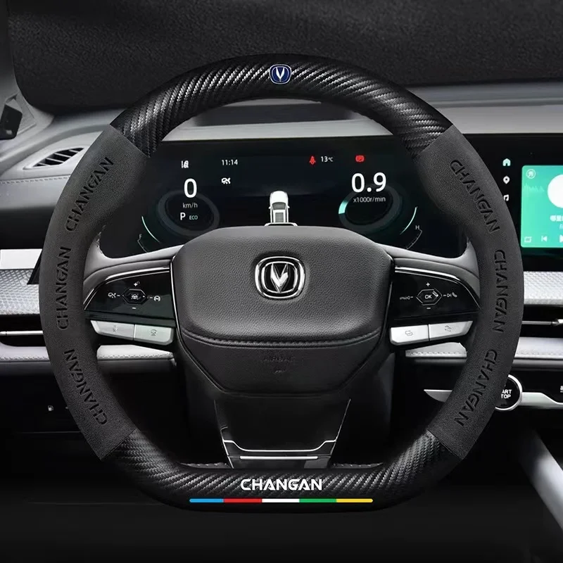 Funda de volante de gamuza para Changan CS95 CS15 CS85 CS35 CS75 CS55 CX70 UNI-V UNI-T UNI-K Raeton Dado Alsvin Hunter XT
