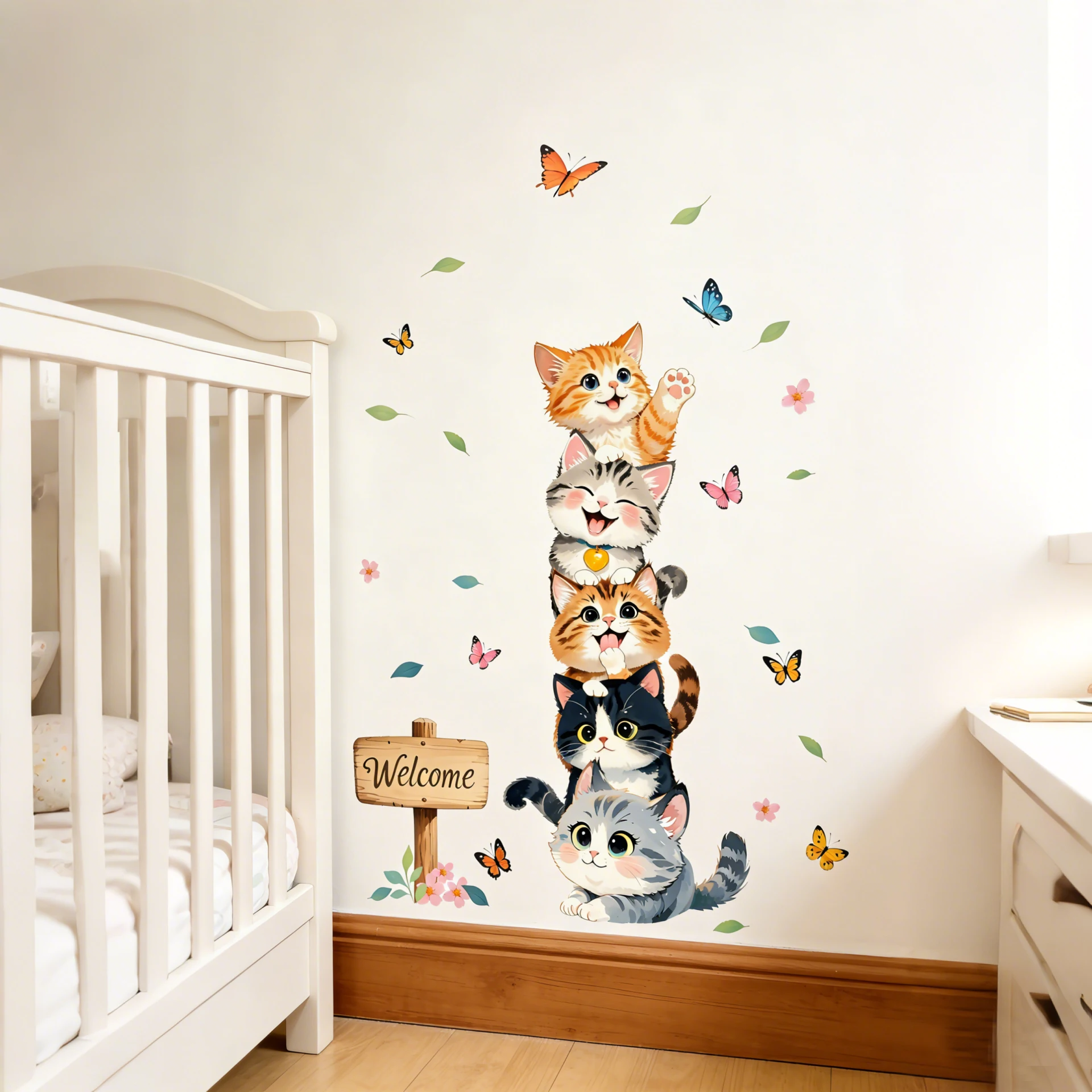 Cat Butterfly Wall Stickers Children's Bedroom Decor Self-Adhesive Wall Decals Wholesale Cute Animal Theme Room Decorations view 4