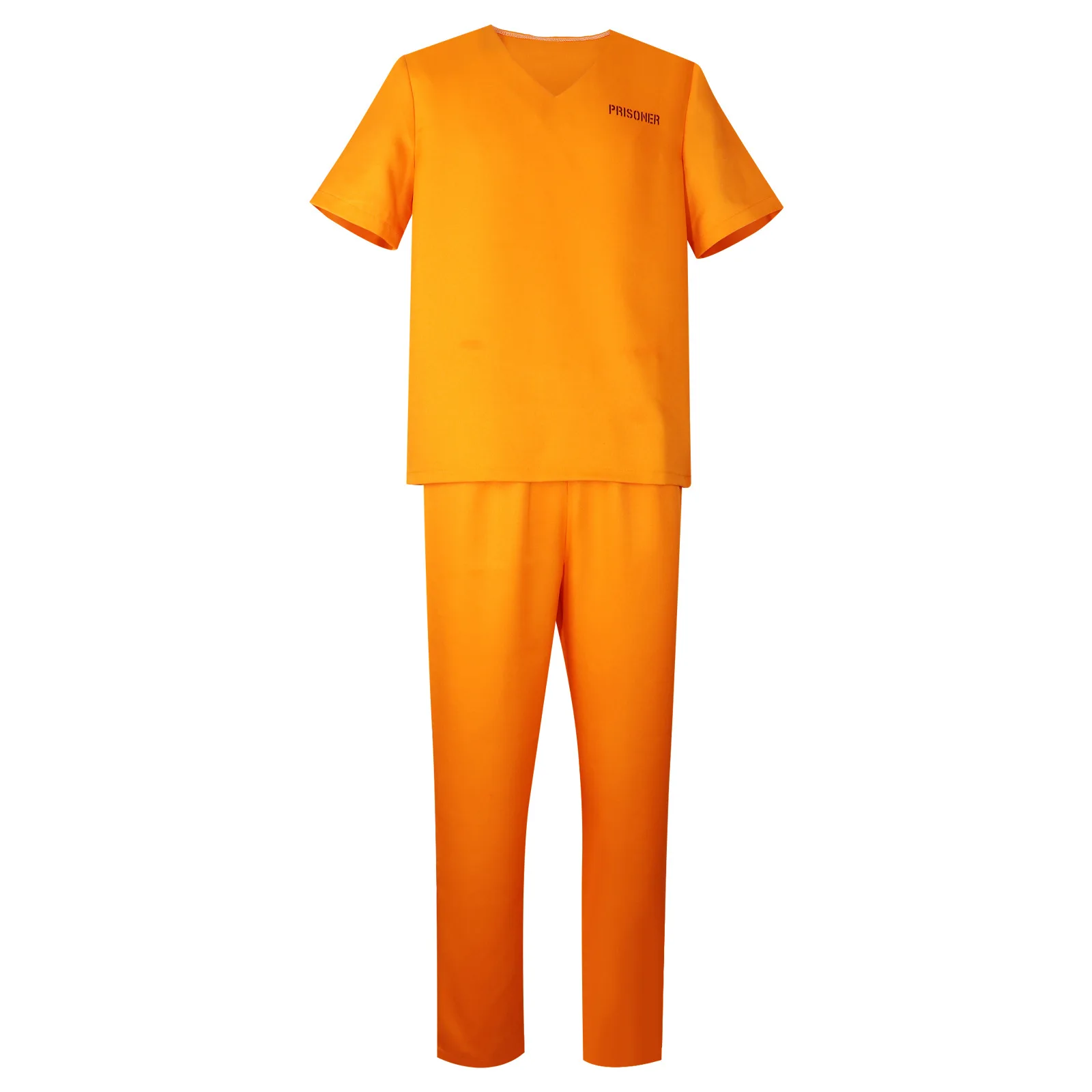 Adult Prisoner Costume Cosplay Orange Jail Convict Uniform Outfit Suit Halloween Carnival Disguise Costume