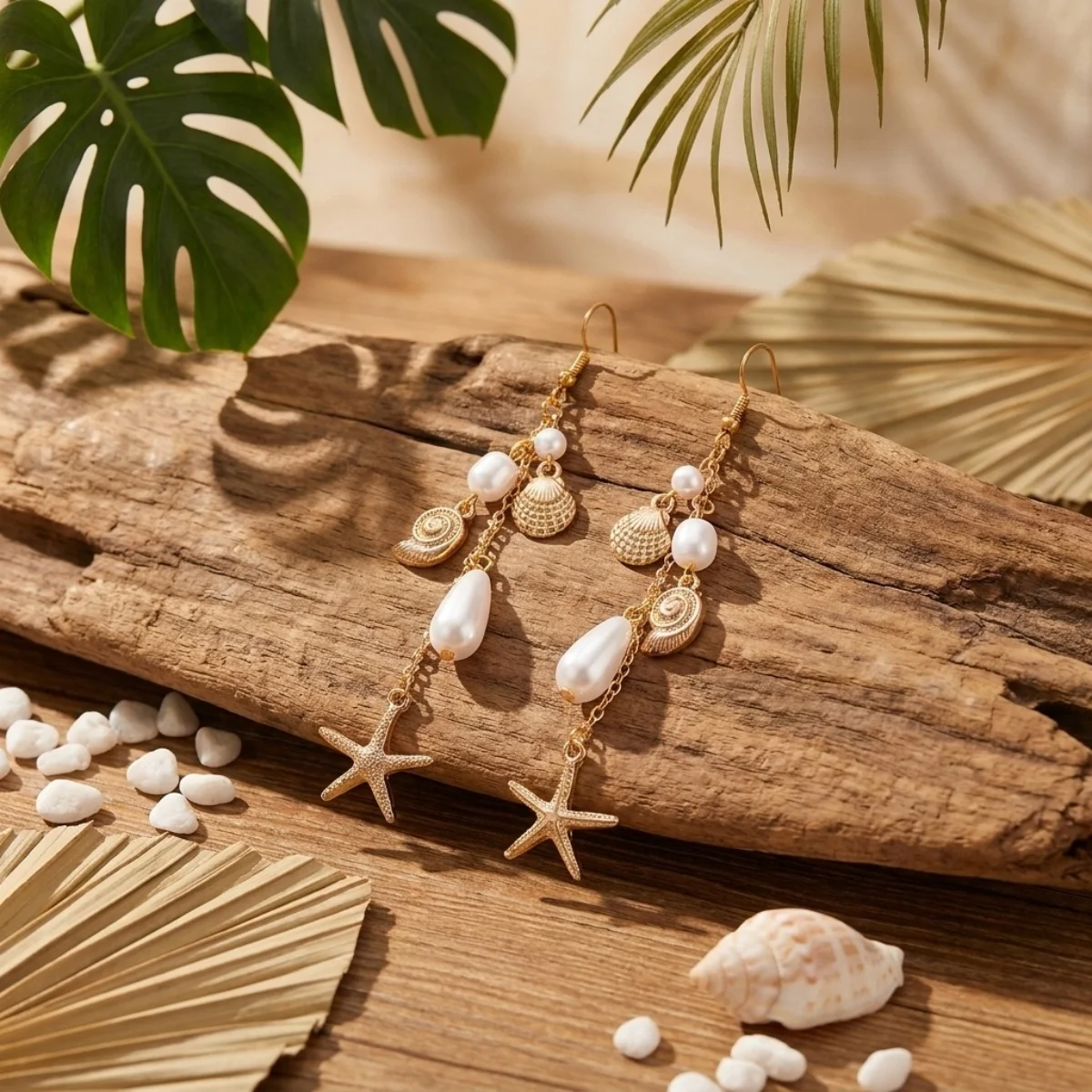 Ozean-Seestern-Ohrringe aus Acryl mit simulierten Perlenketten und Quasten für Damen, Sommer-Muschel-Seepferdchen-Schildkröten-Ohrringe, Schmuck – Detail 26