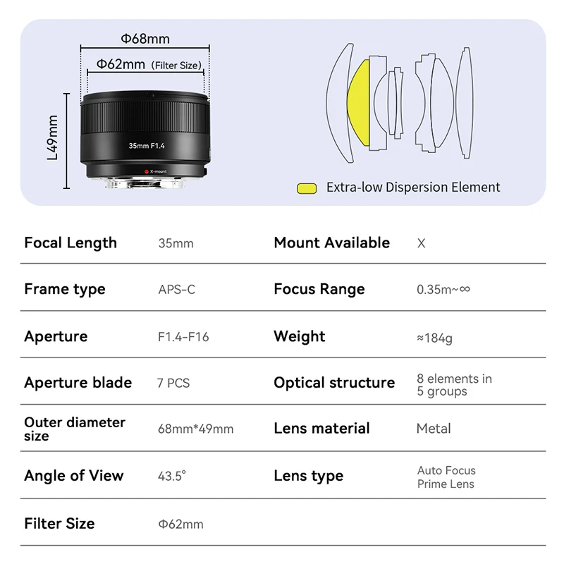 7artisans AF 35mm F1.4 APS-C Autofokus Große Blende Prime Objektiv für Fujifilm XF spiegellose Kameras XM5 XA7 XT30II XA3 XE5 XS20