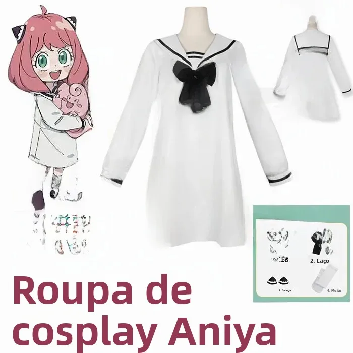 Fantasia de Cosplay Anya para Crianças, Roupa de Performance para Jogo de Espião, Vestido Temático de Anime para Meninas, Sai...