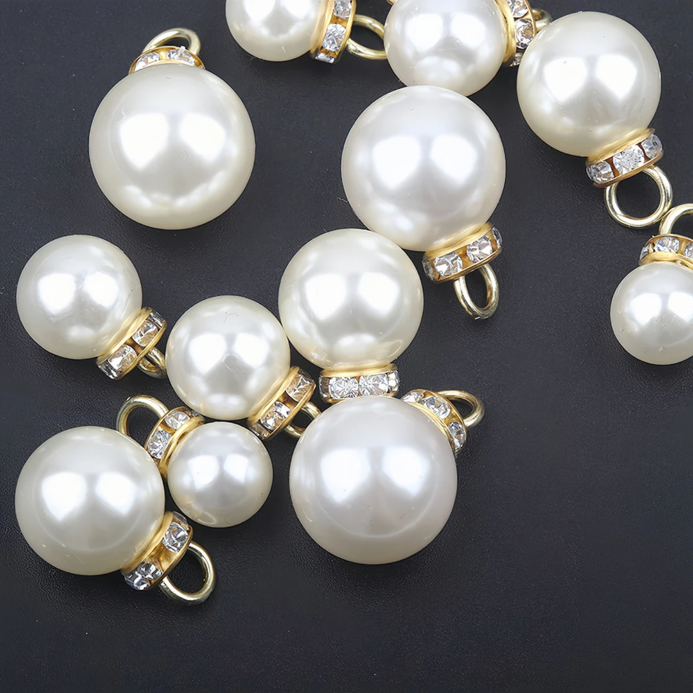 10pcs Inlaid Rhinestone Imitation Pearl Beads Pendant Accessories for Necklace Clothes Earring Charm Bracelet DIY Jewelry Making