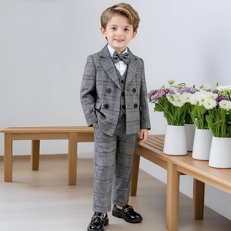 

Autumn Winter Thick Boys Suit for Wedding Elegant Children Birthday Photograph Tuxedo Outfit Kids Performance Formal Blazer Set
