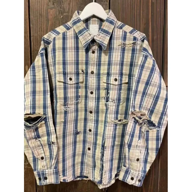 

VISVIM FIL 22SS PIONEER CRASH destroyed plaid shirt Nakamura washed patch shirt