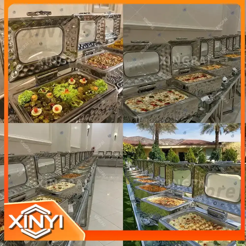 XINGPAI for 9L Rectangle Hammered Buffet Food Warmer Electric Chafing Dish Stainless Steel Catering Equipment Hot Food Server