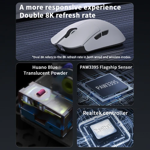 Imagen 2 del producto Ratón para juegos Darmoshark M3 V2, doble modo Tri inalámbrico de 8K, Sensor PAW3395 de 26KDPI, ratón Macro de juego de mano grande para ordenador, portátil y PC