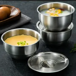 304 Stainless Steel Rice Bowl with Lid Thickened Anti-Scalding Soup Bowl for Fruit Ramen Food Kitchen Utensils Tableware 4pcs