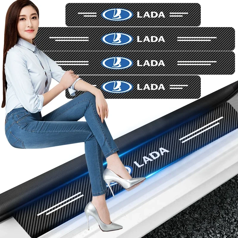 

Car Door Plate Carbon Fiber Threshold Protector Sticker Decals For Lada Samara Vaz 2110 2109 2112 2114 Largus Priora Xray Kalina