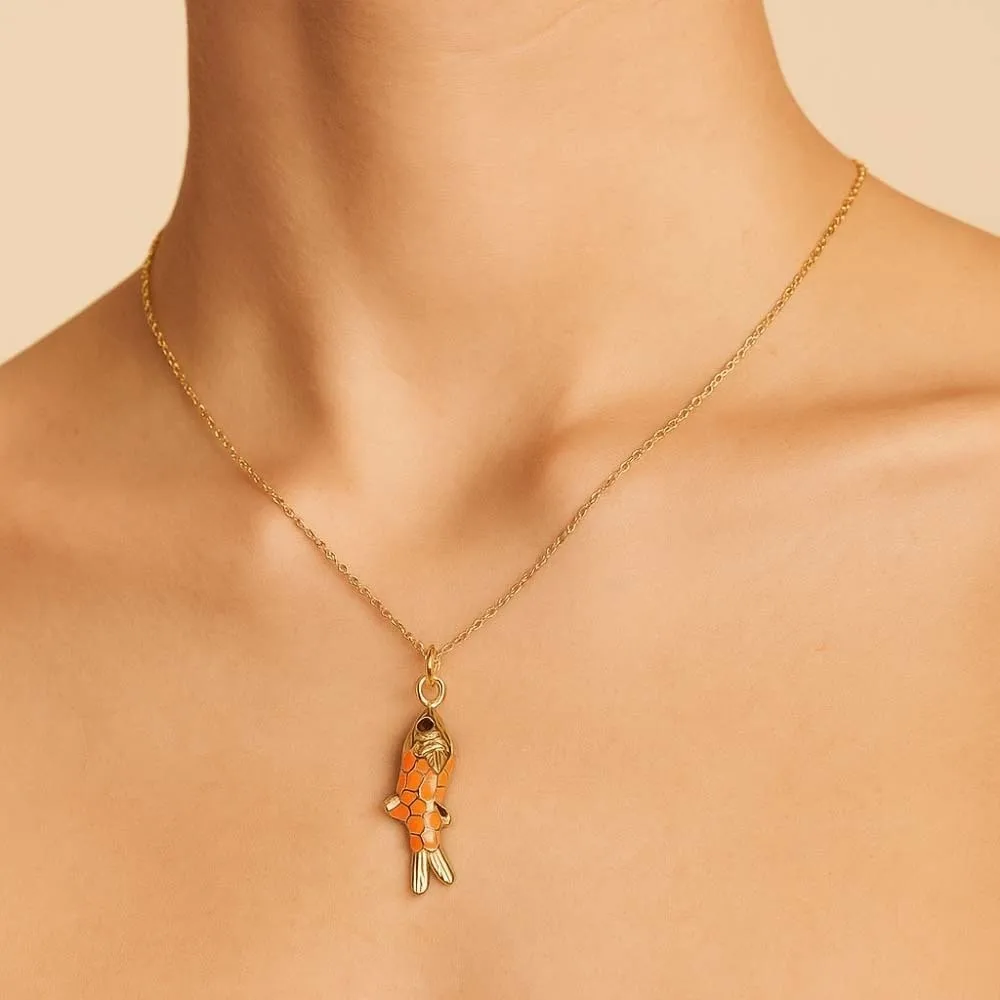 

Movable Plated Enamel Fish Choker Ocean Style 3D Enamel Koi Neck Pendant Waterproof Creative Brass Colorful Necklace Men