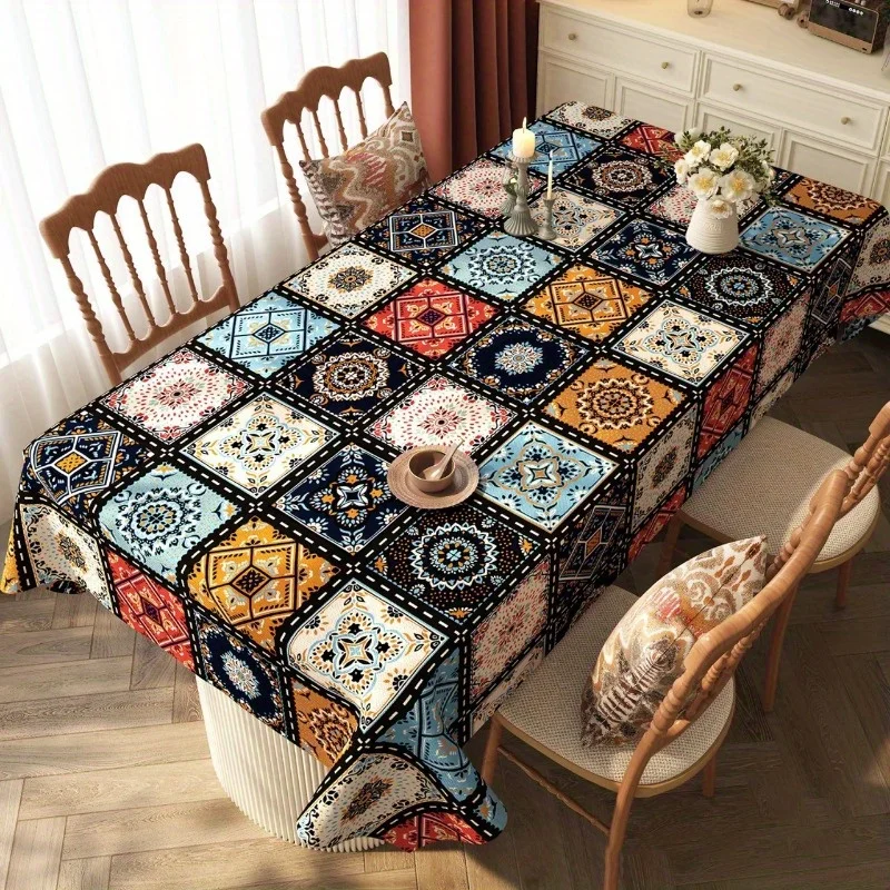 One rectangular Bohemian-style anti-wrinkle decorative tablecloth, suitable for home kitchen and dining area.