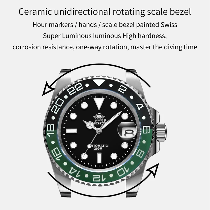 ADDIESDIVE Man Dive Watch Ceramic Ring C3 Super Luminous 200M Waterproof NH35A Automatic Mechanical Watches Reloj Hombre