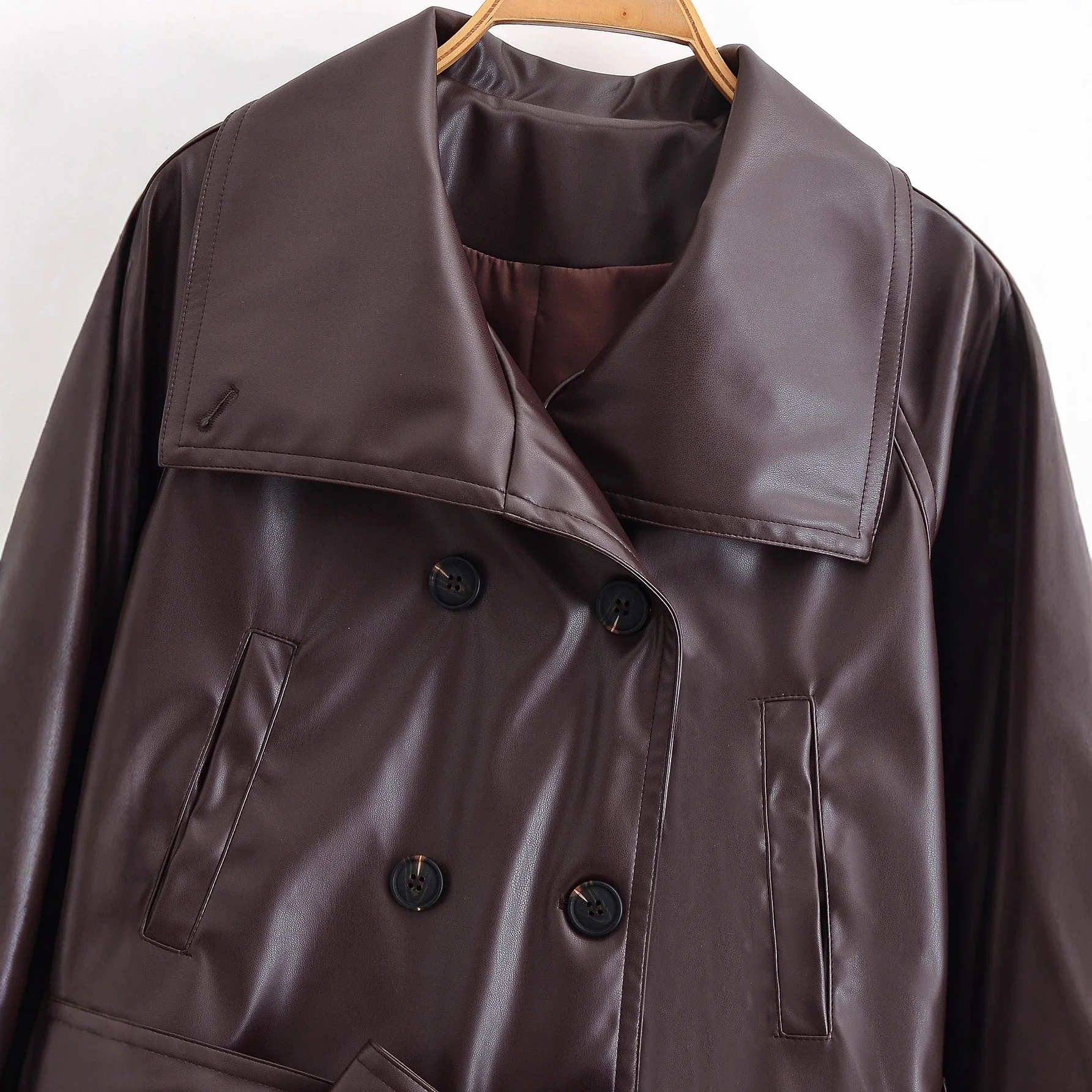 짧은 가죽 재킷 여성 패션 가을 신상 벨트 칼라 코트 유럽 및 미국 스타일 여성 아우터웨어