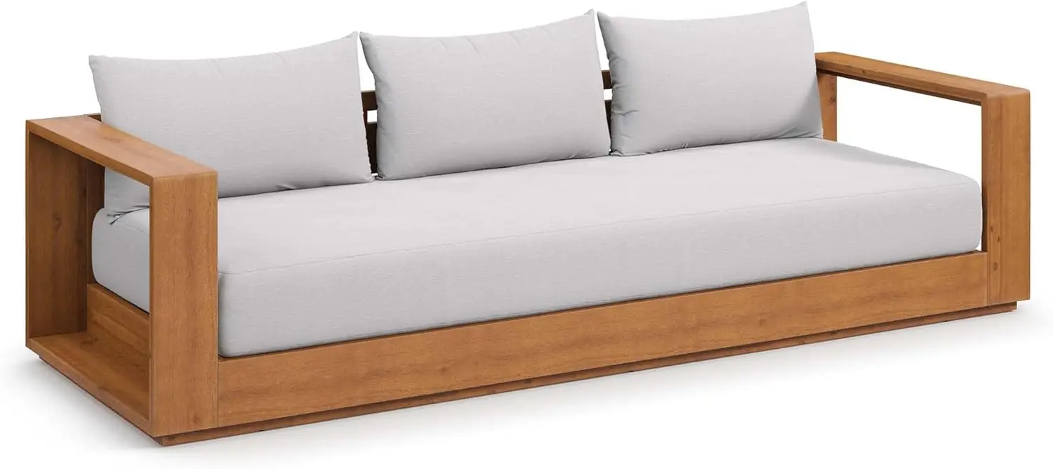 Tahoe Acacia Wood Outdoor Patio Sofa in Natural Light Gray Weather-Resistant Cushions-Ideal as a Porch Couch or Sunroom Sofa image 3