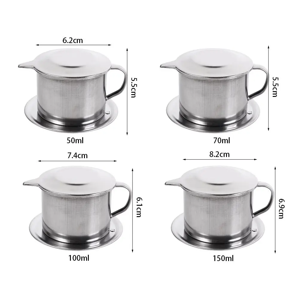 الفولاذ المقاوم للصدأ القهوة بالتنقيط تصفية دائم تنوعا صانع القهوة الفيتنامية المحمولة الفضة القهوة Infuser كوب المنزل #6