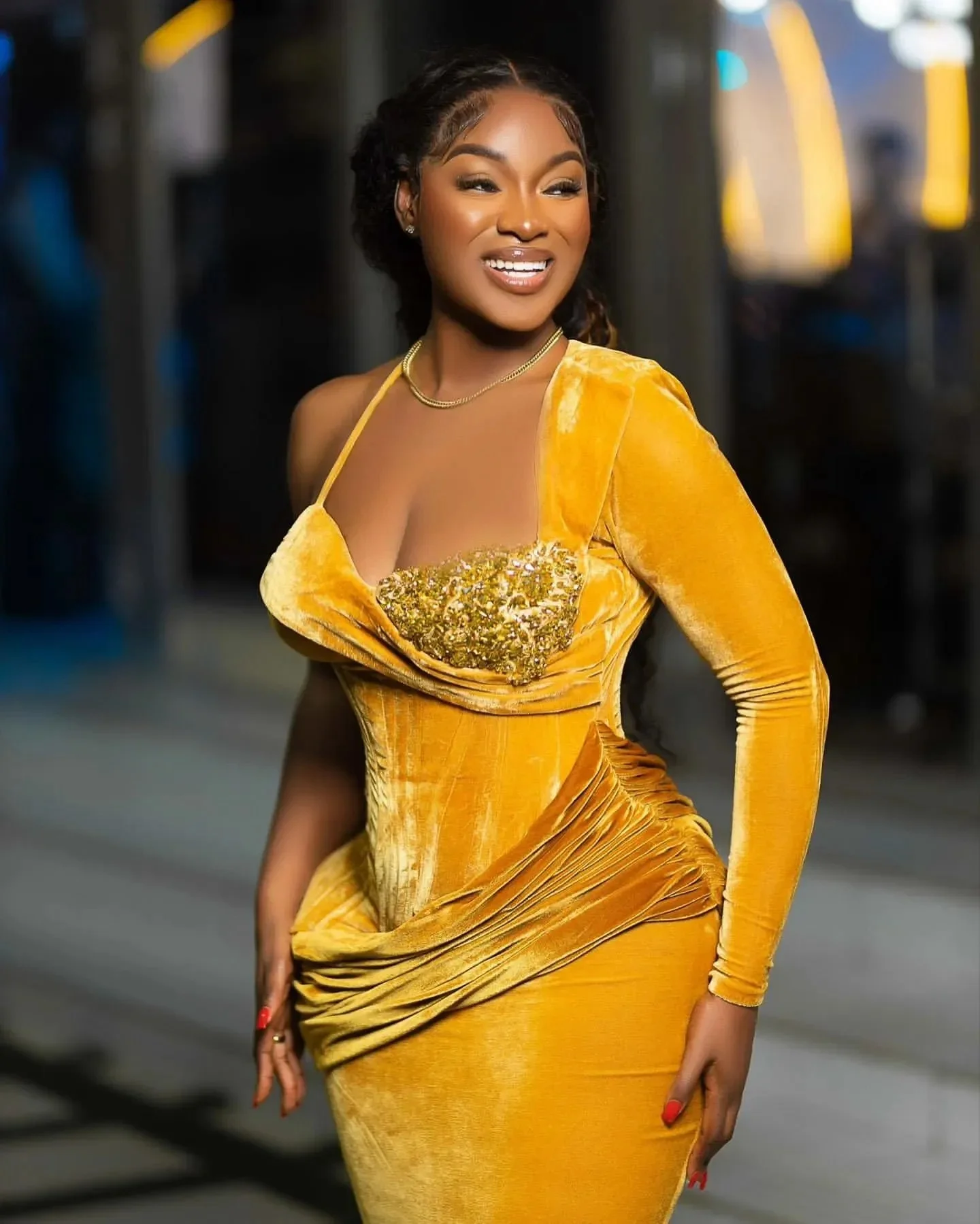 Plus Size Gold Mermaid Prom Dress Velvet Promdress Crystals Lace Evening Formal Party Second Reception Birthday Engagement Gowns