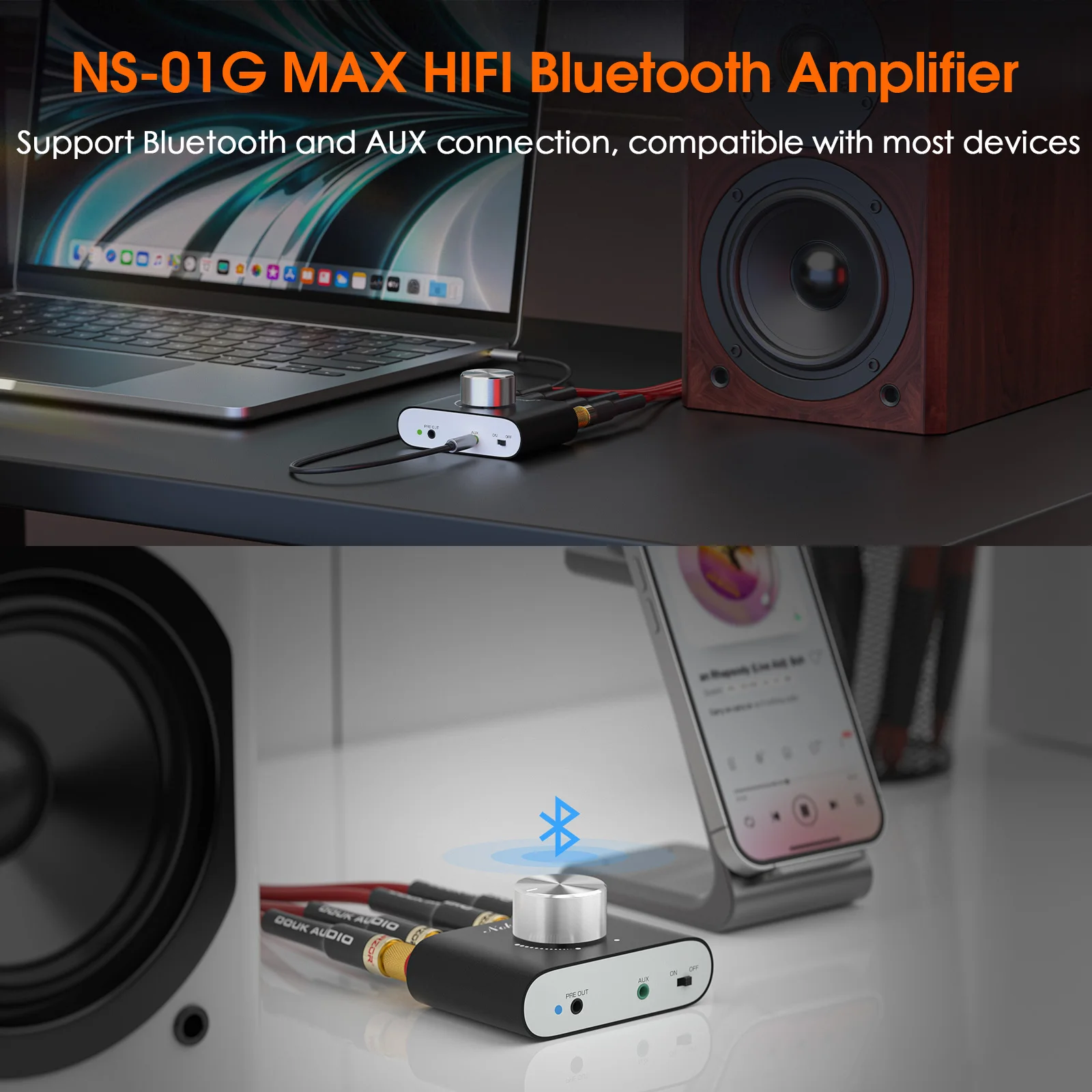 Douk Audio NS-01G MAX HIFI مضخم صوت صغير رقمي قوة أمبير ستيريو صوت بلوتوث استقبال 100 واط * 2