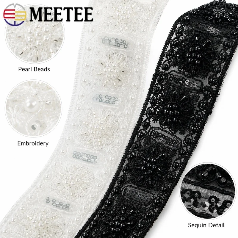 2/4Yards 45mm Beaded Sequin Lace Trim Floral Embroidery for Bridal Gown Stage Costume Neckline Cuff Hairband Sewing Craft Decor 4