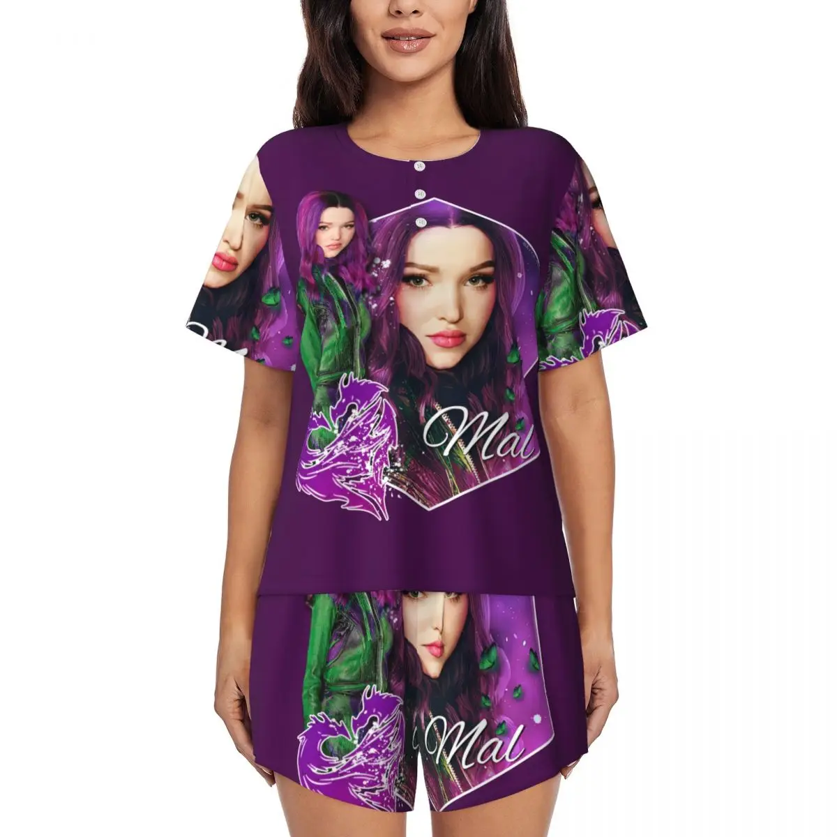 

Пижамный комплект Женский с принтом на заказ, одежда для сна с коротким рукавом, лиловый ЦВЕТ, красавица, из 2 предметов, Pj, комплекты для отдыха