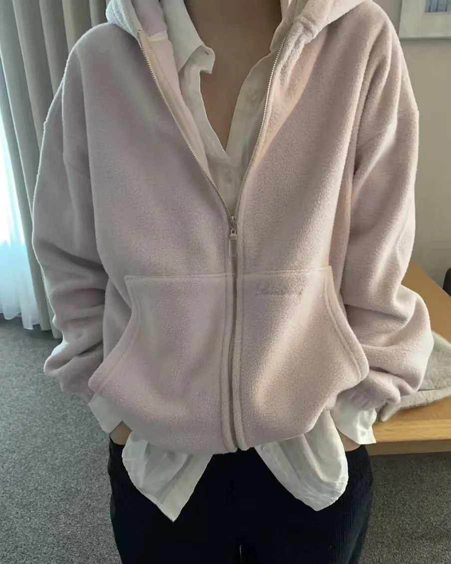 

Удобная гладкая флисовая куртка на молнии с капюшоном PREON, женская модная повседневная куртка из полиэфирного волокна с длинными рукавами, однотонная