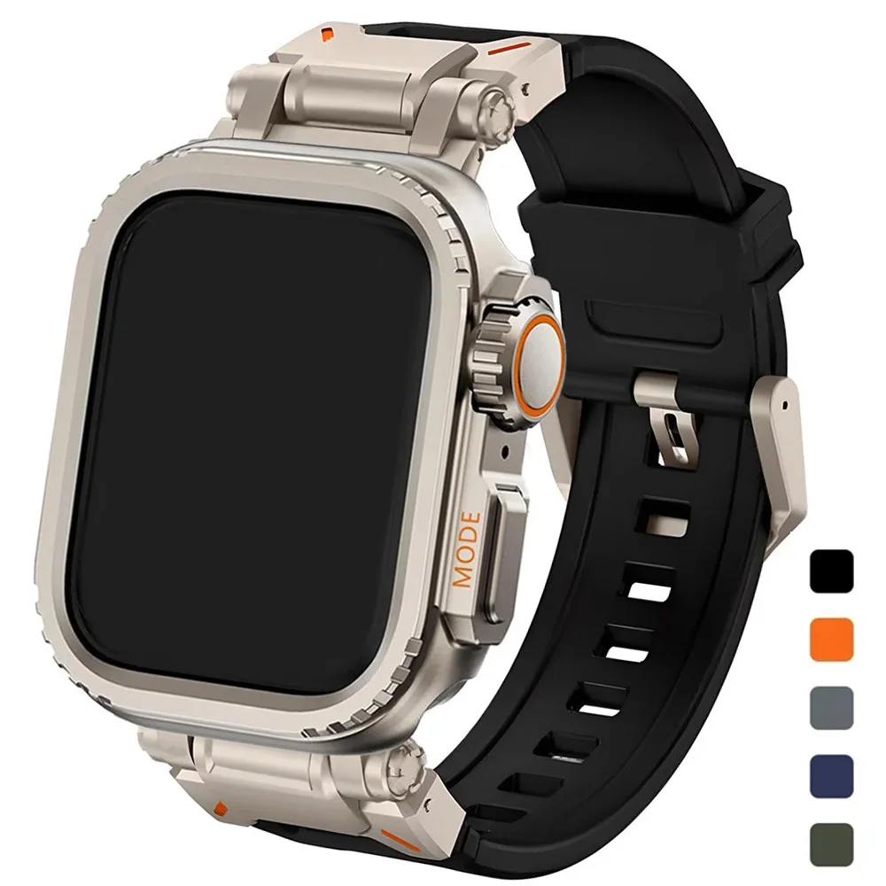 

Металлический корпус + силиконовый ремешок для Apple Watch Ultra 3 2 49 мм, S11 10 46 мм, защитный чехол для iWatch Series 9 8 7 6 5 4 44/45 мм, ремешок