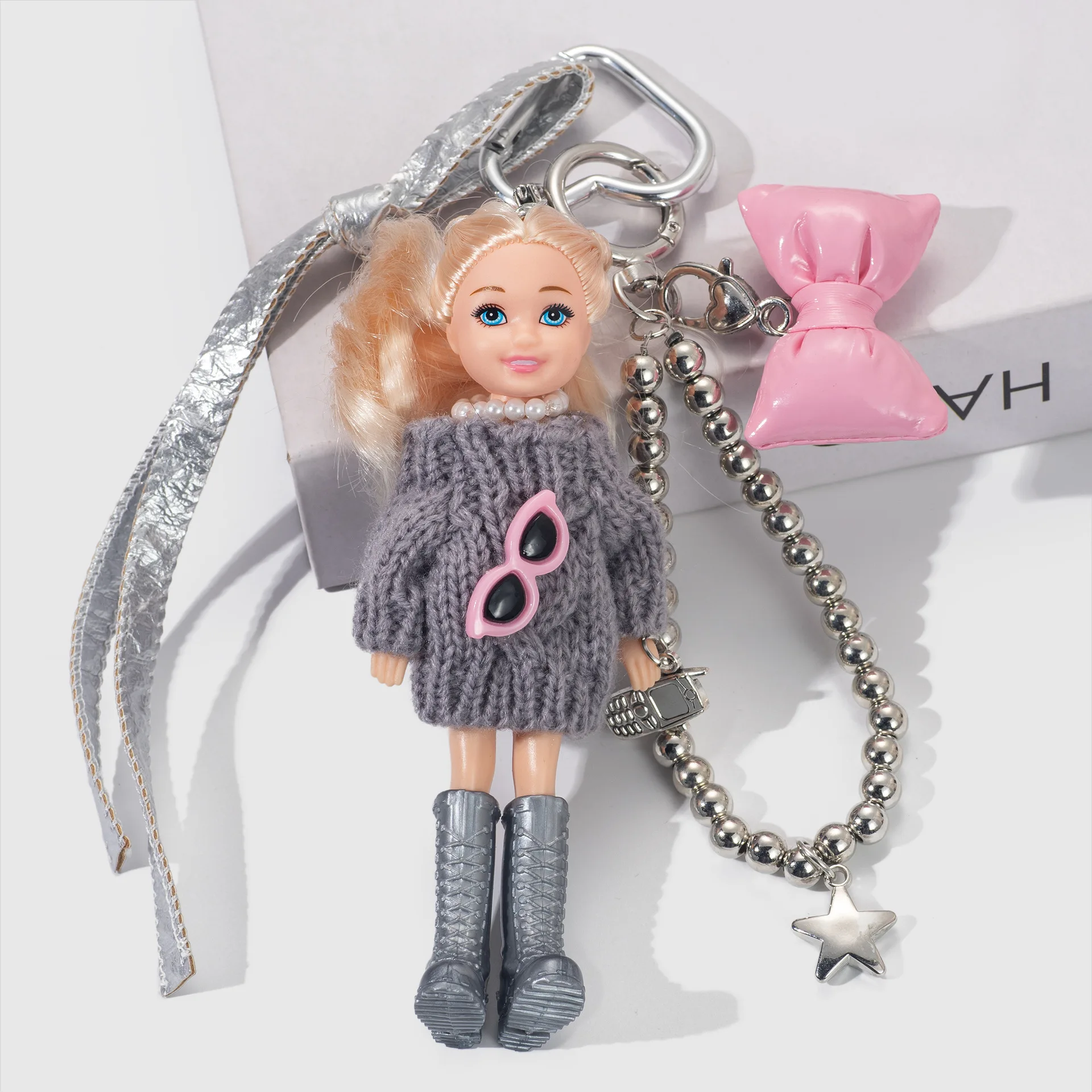 

INS Babi Princess Doll Keychain Premium Sense Fashion Doll Beaded Bow Keychain Bag Decoration Accessories Cute Birthday Gifts