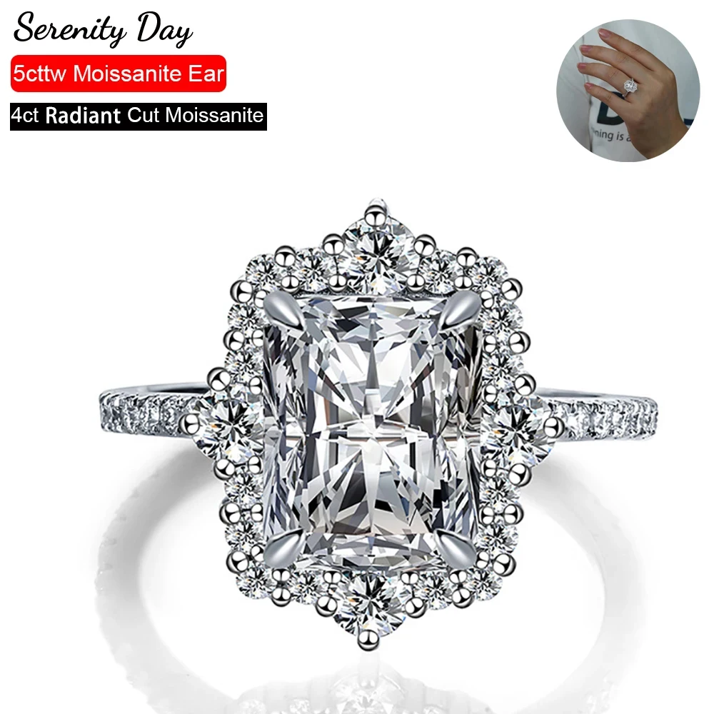 

Serenity Day 5cttw D Color 4ct 8*10mm Radiant Cut Full Moissanite Rings For Women S925 Sterling Silver Plate Pt950 Fine Jewelry